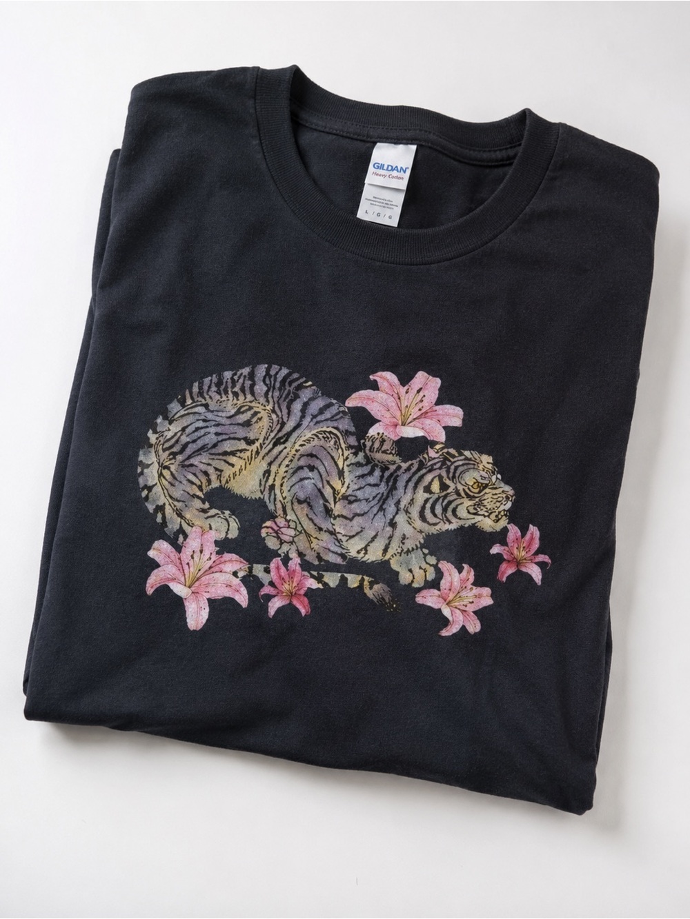 Gildan 5000 Black Heavy Cotton Crewneck Tee Vintage Size L - Picture 2 of 4